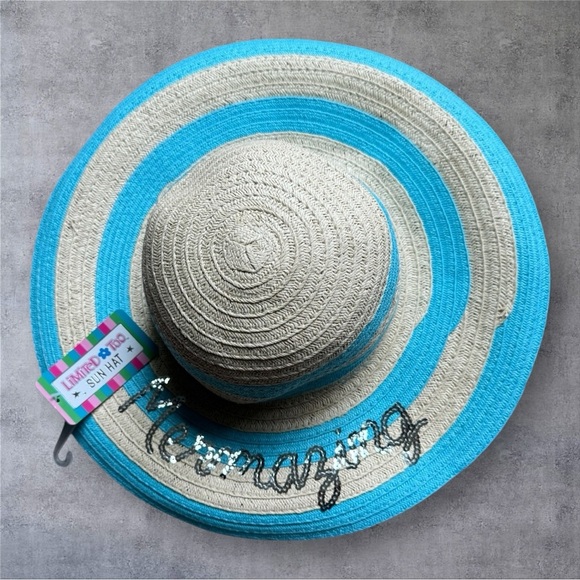Limited Too - Floppy Straw Hat With Baby Blue Stripes & Mermazing Sequence- NWT - Picture 1 of 4
